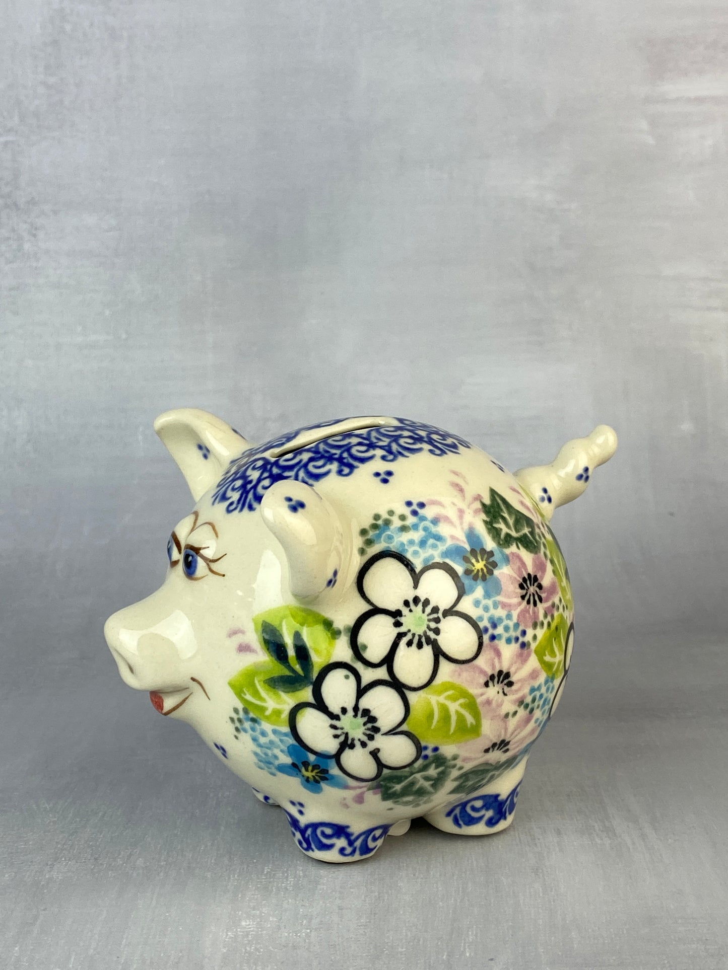 Vena Piggy Bank - Shape V371 - White Flowers