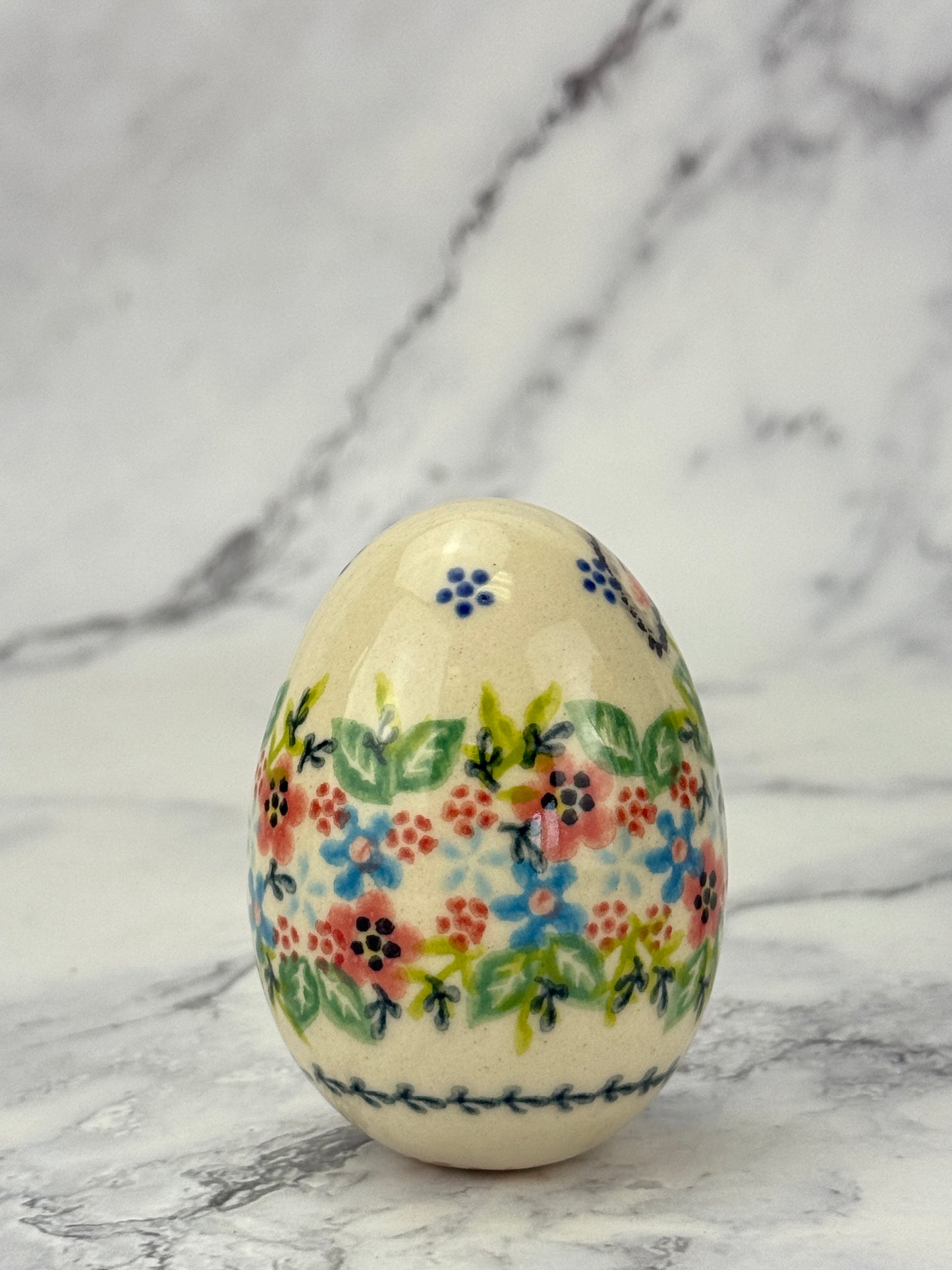 Vena Large Ceramic Easter Egg - Shape V037 -  Blue Bow Tie Bunny