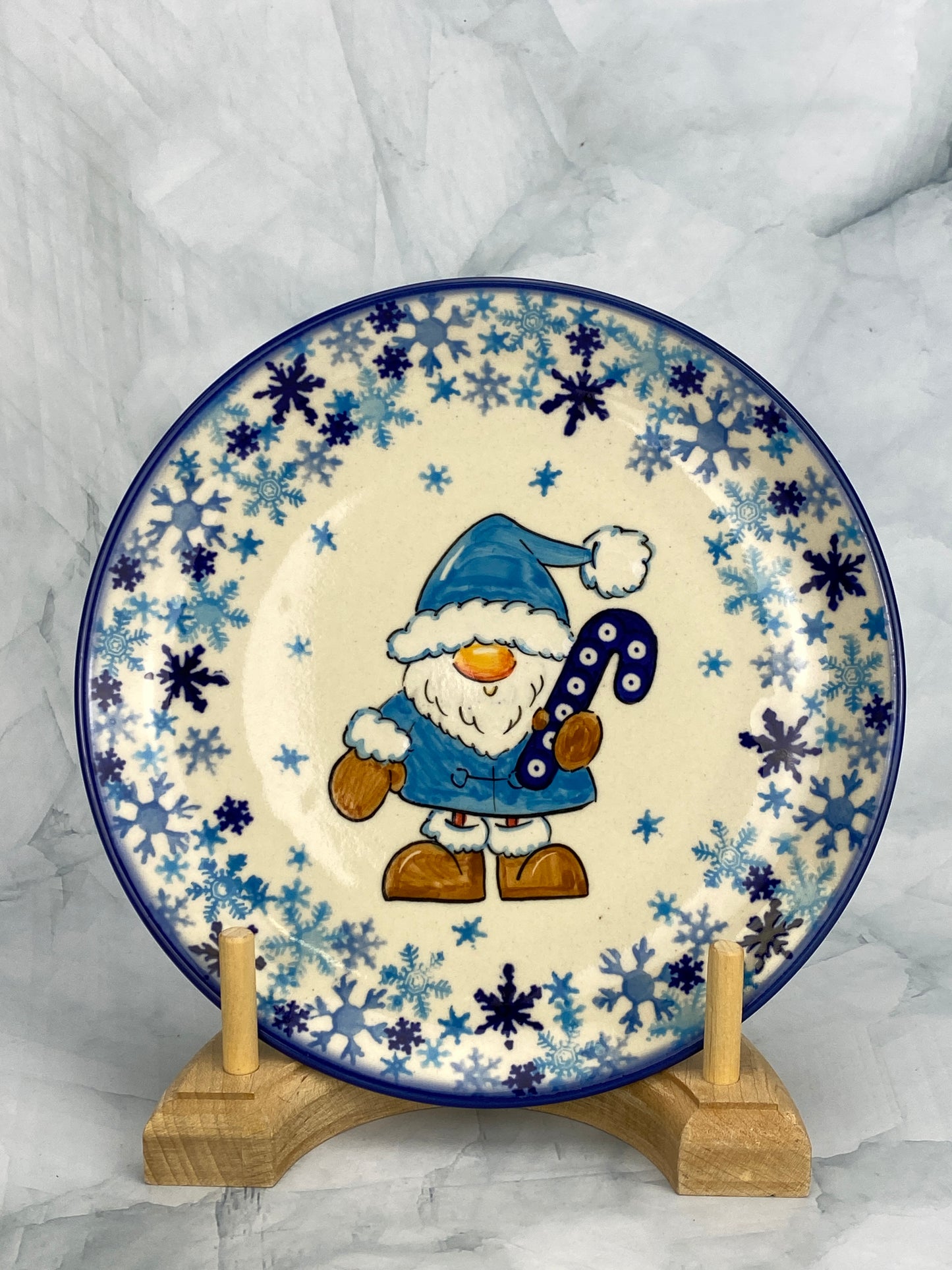 Moja Gnome Dessert Plate - Blue Coat & Owl Eye Candy Cane