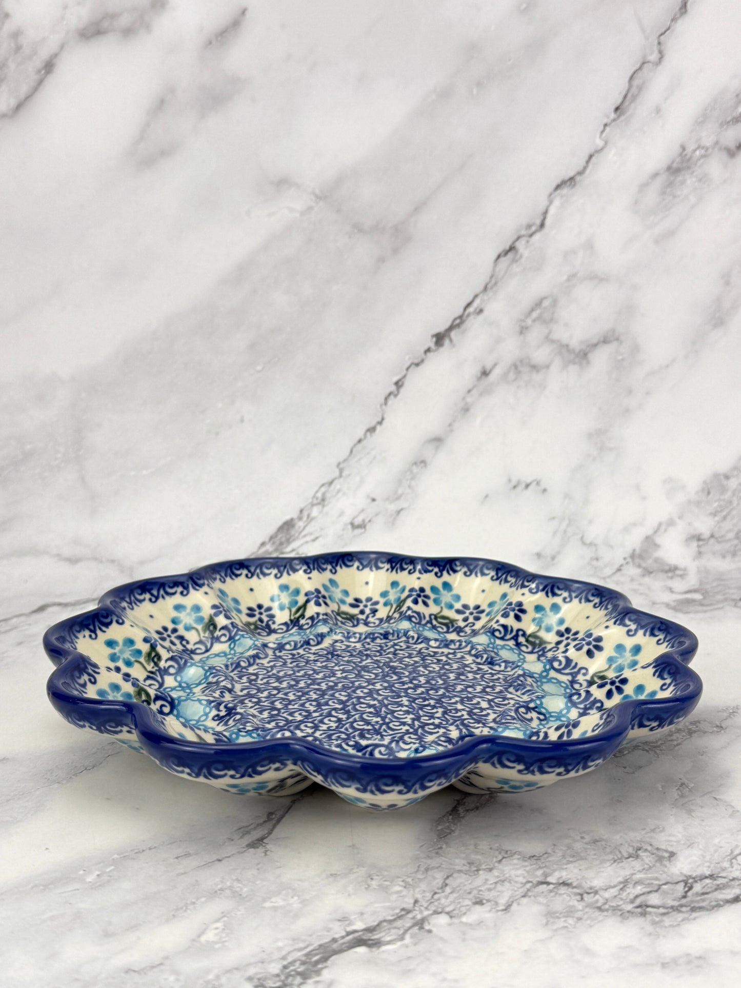 Unikat Egg Plate - Shape V130 - Blue Flowers