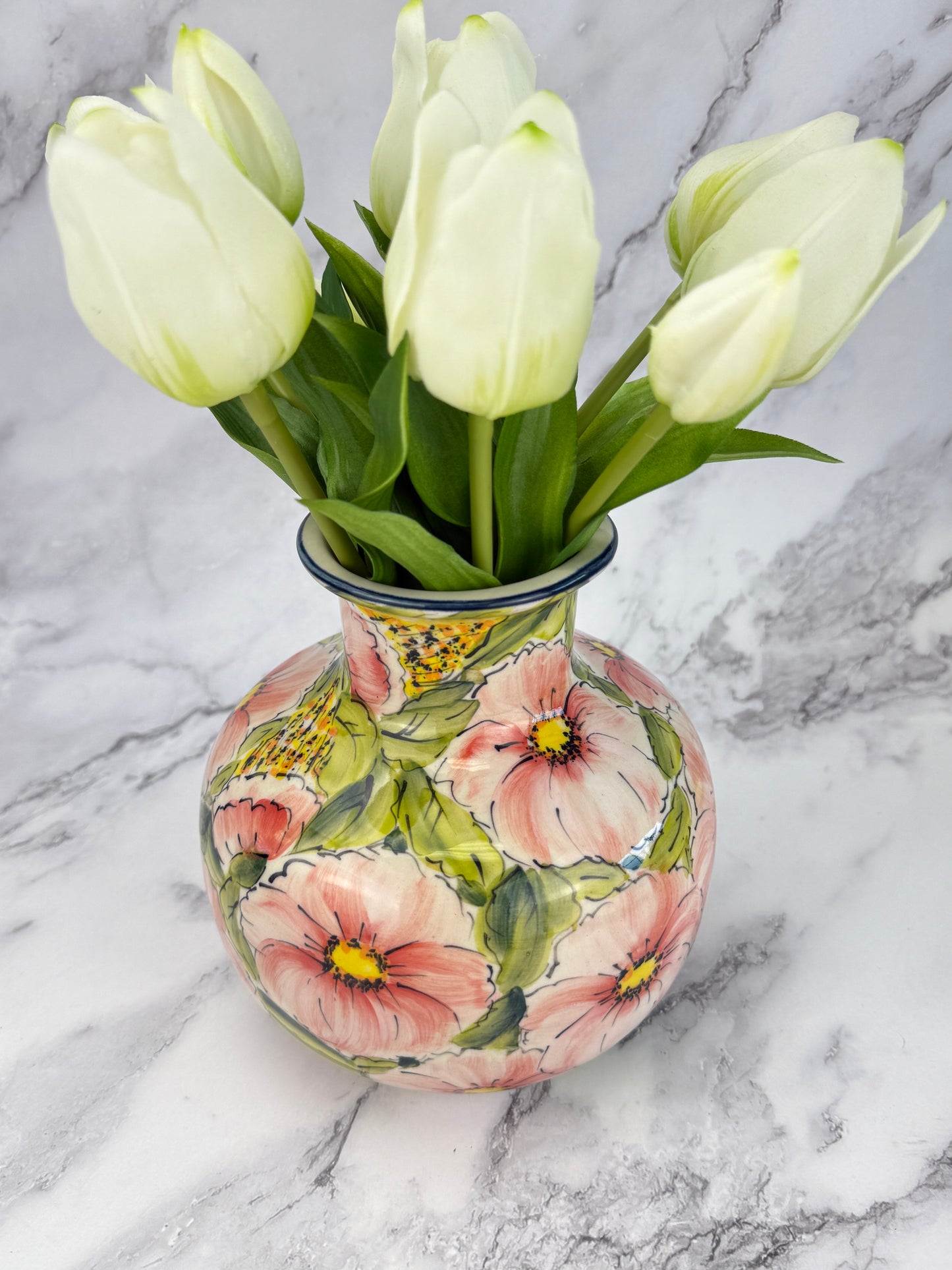 Moja Squat Vase - Pink Flowers