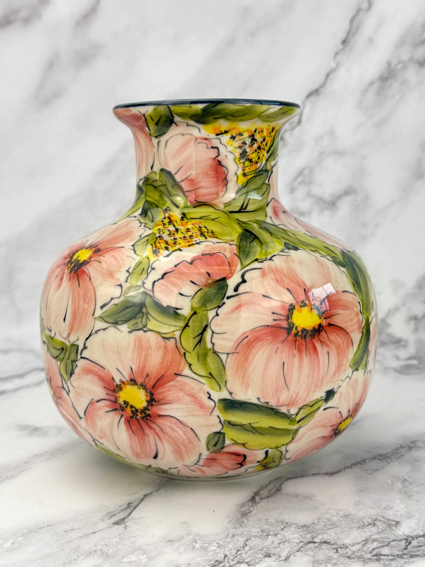 Moja Squat Vase - Pink Flowers