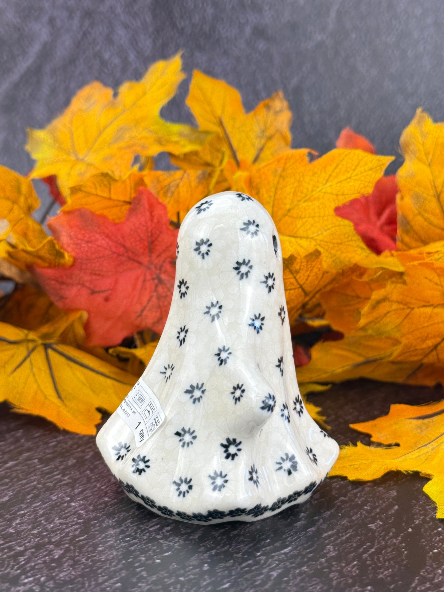 Ghost Figurine - Black & White Flowers