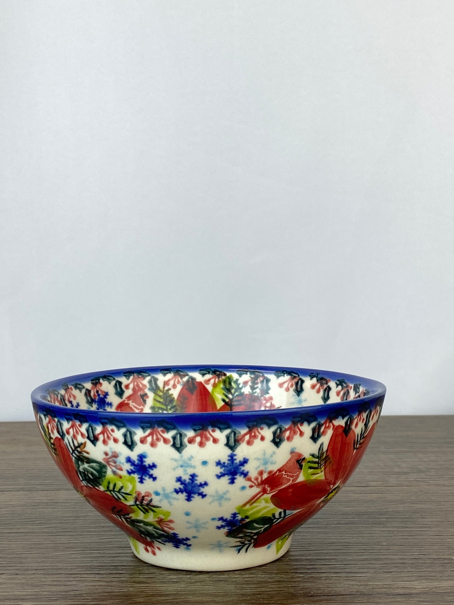 Vena Unikat Holiday Pedestal Bowl - V233 - Cardinal and Poinsettia