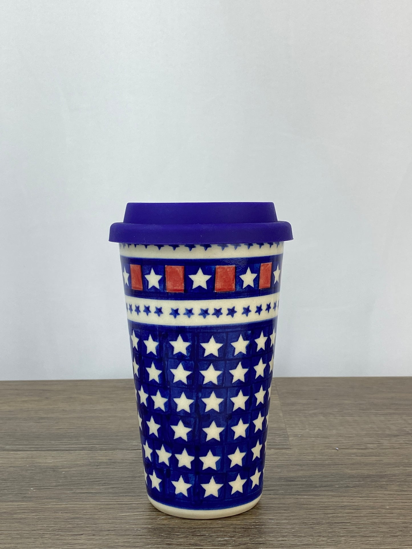 14oz Unikat Travel Mug - Shape V559 - White Stars and Stripes