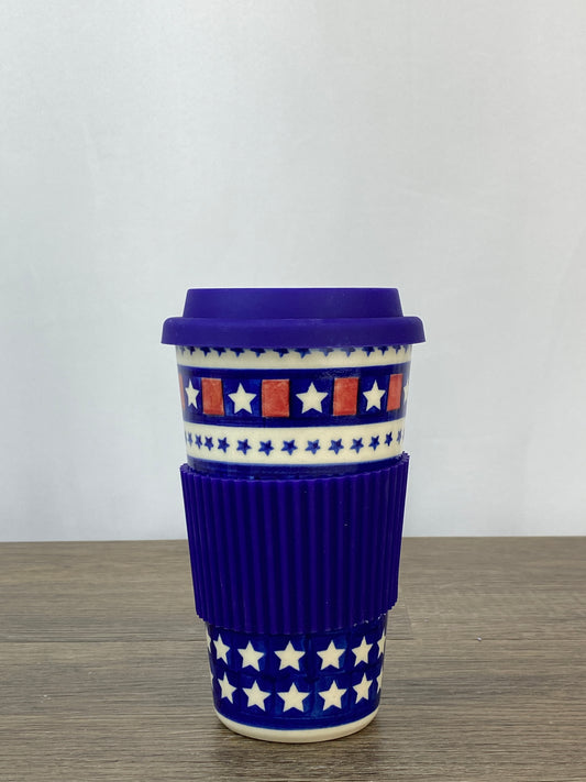 14oz Unikat Travel Mug - Shape V559 - White Stars and Stripes