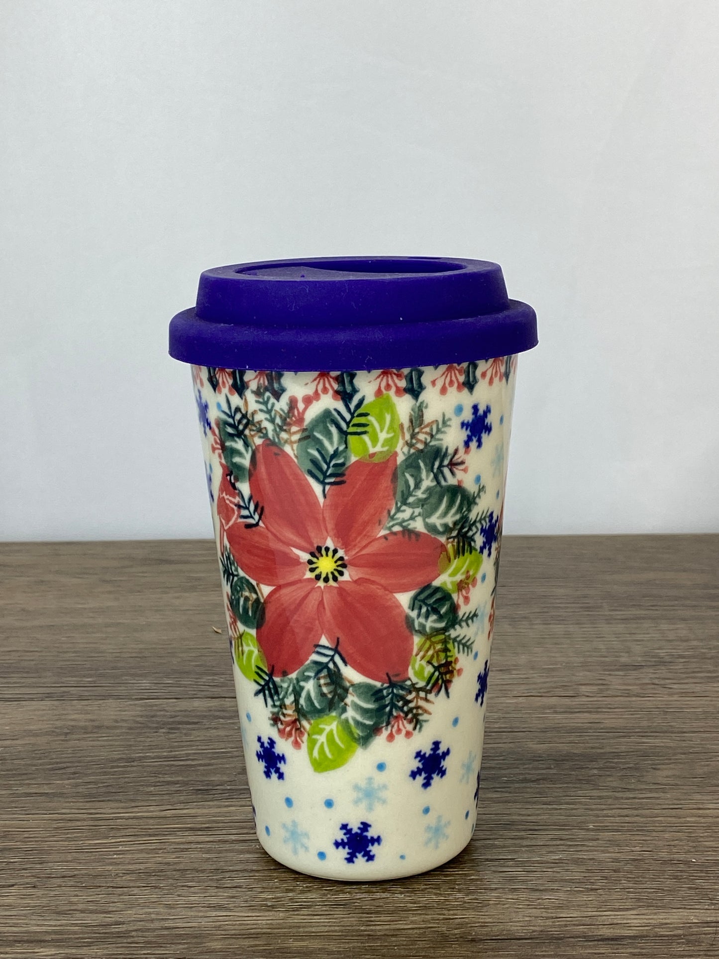 14oz Unikat Travel Mug - Shape V559 - Cardinal & Poinsettia