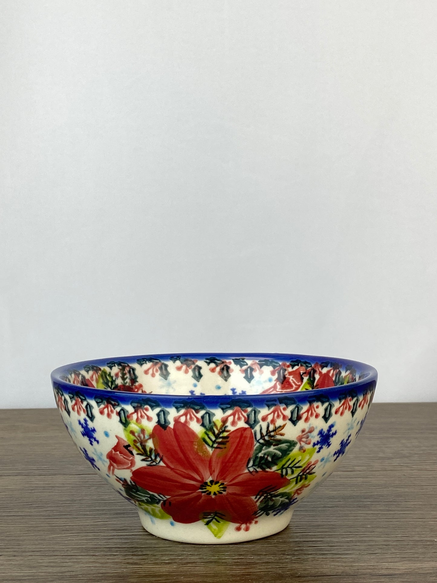 Vena Unikat Holiday Pedestal Bowl - V233 - Cardinal and Poinsettia