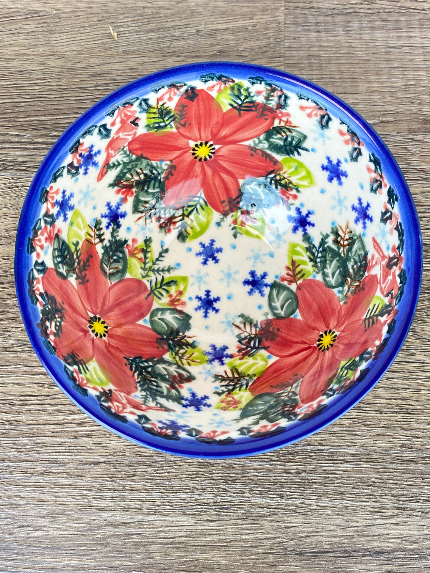 Vena Unikat Holiday Pedestal Bowl - V233 - Cardinal and Poinsettia