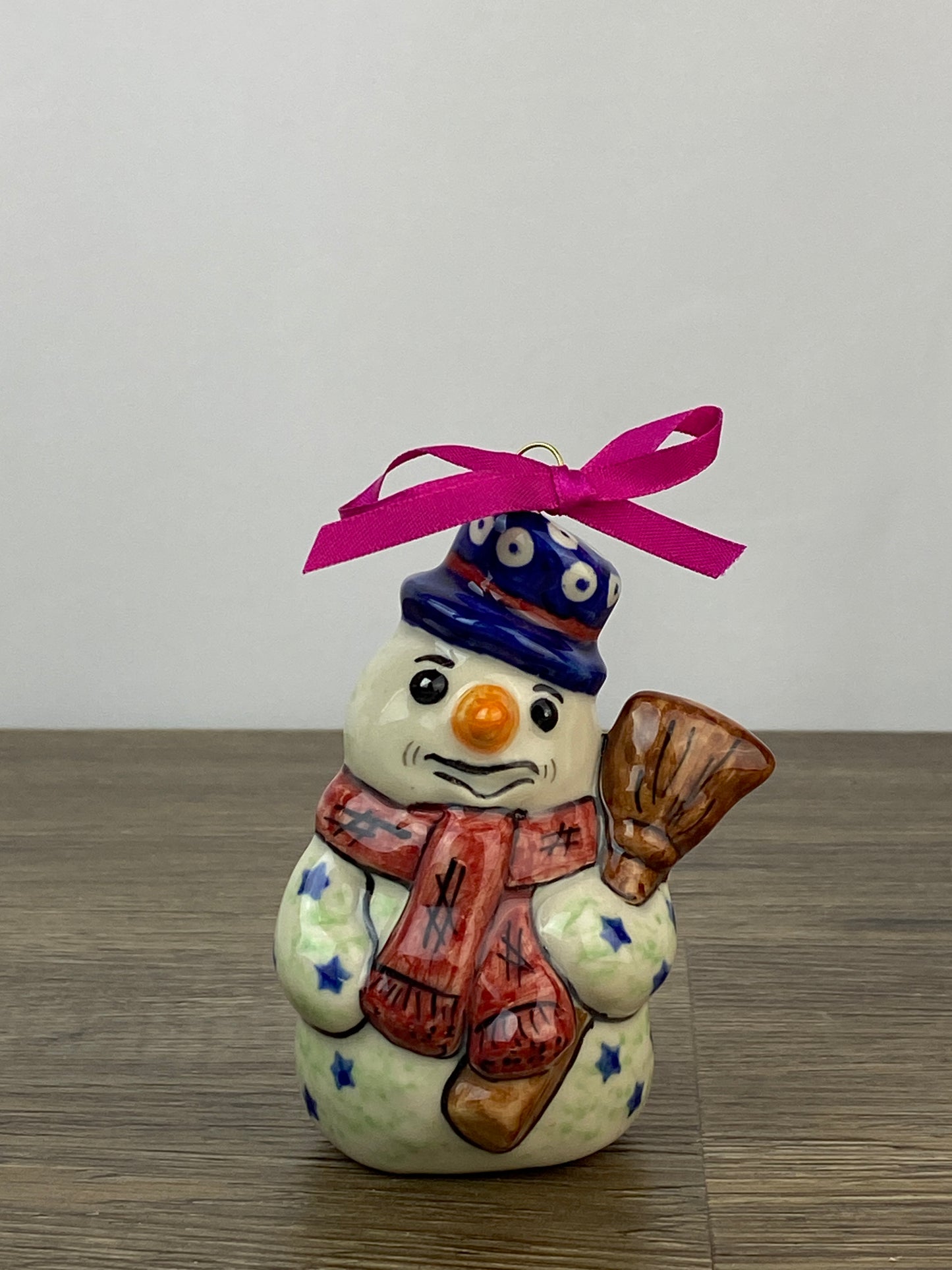 Vena Standing Snowman Ornament - Shape V354 - Red Scarf and Christmas Tree