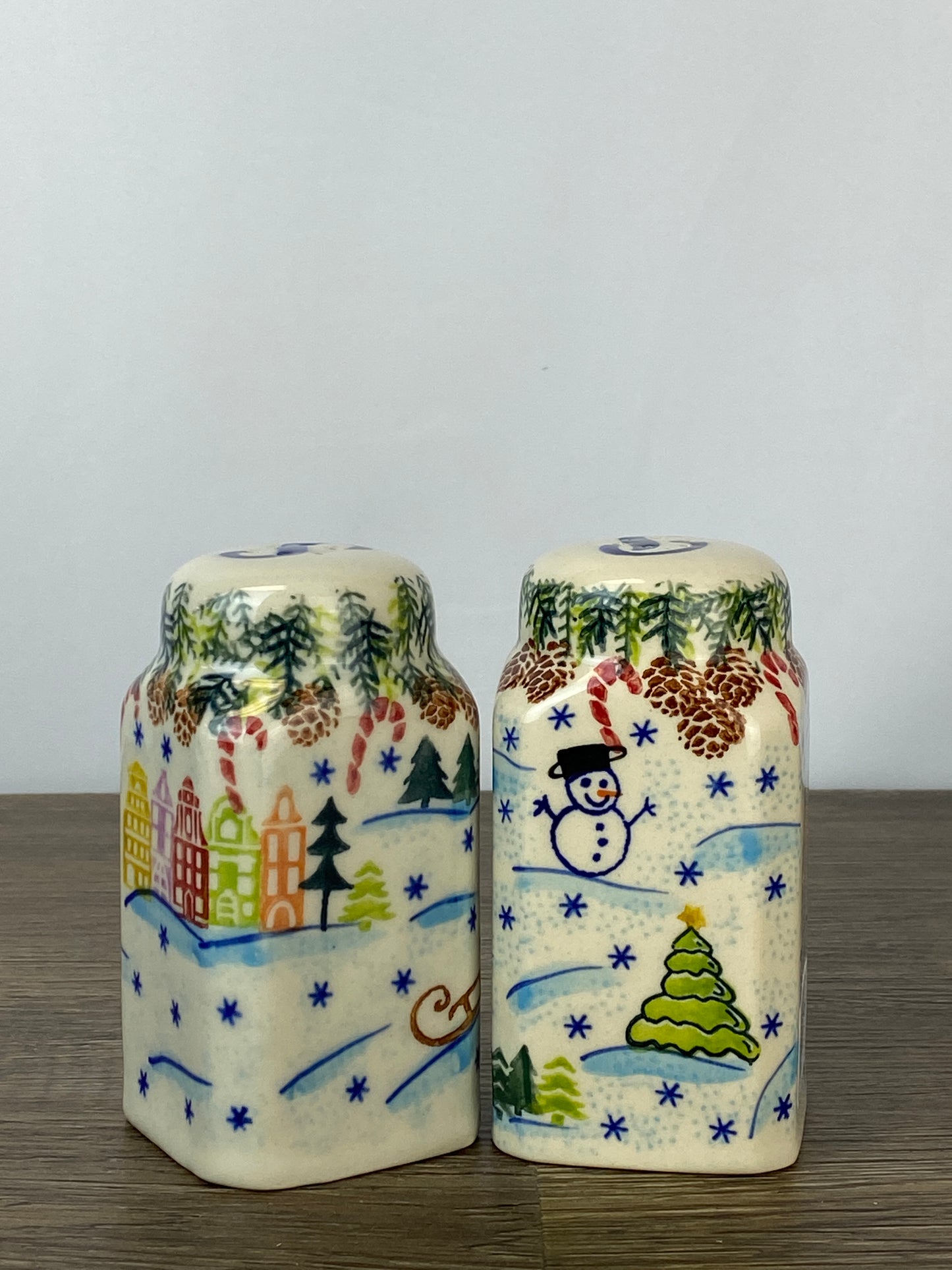 Vena Unikat Stovetop Salt and Pepper Set - Shape V320 - Christmas in Bolesławiec Standing Snowman