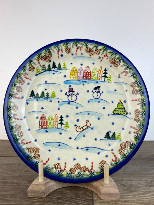 Vena 10" Unikat Holiday Dinner Plate - Shape V134 - Christmas in Bolesławiec Standing Snowmen