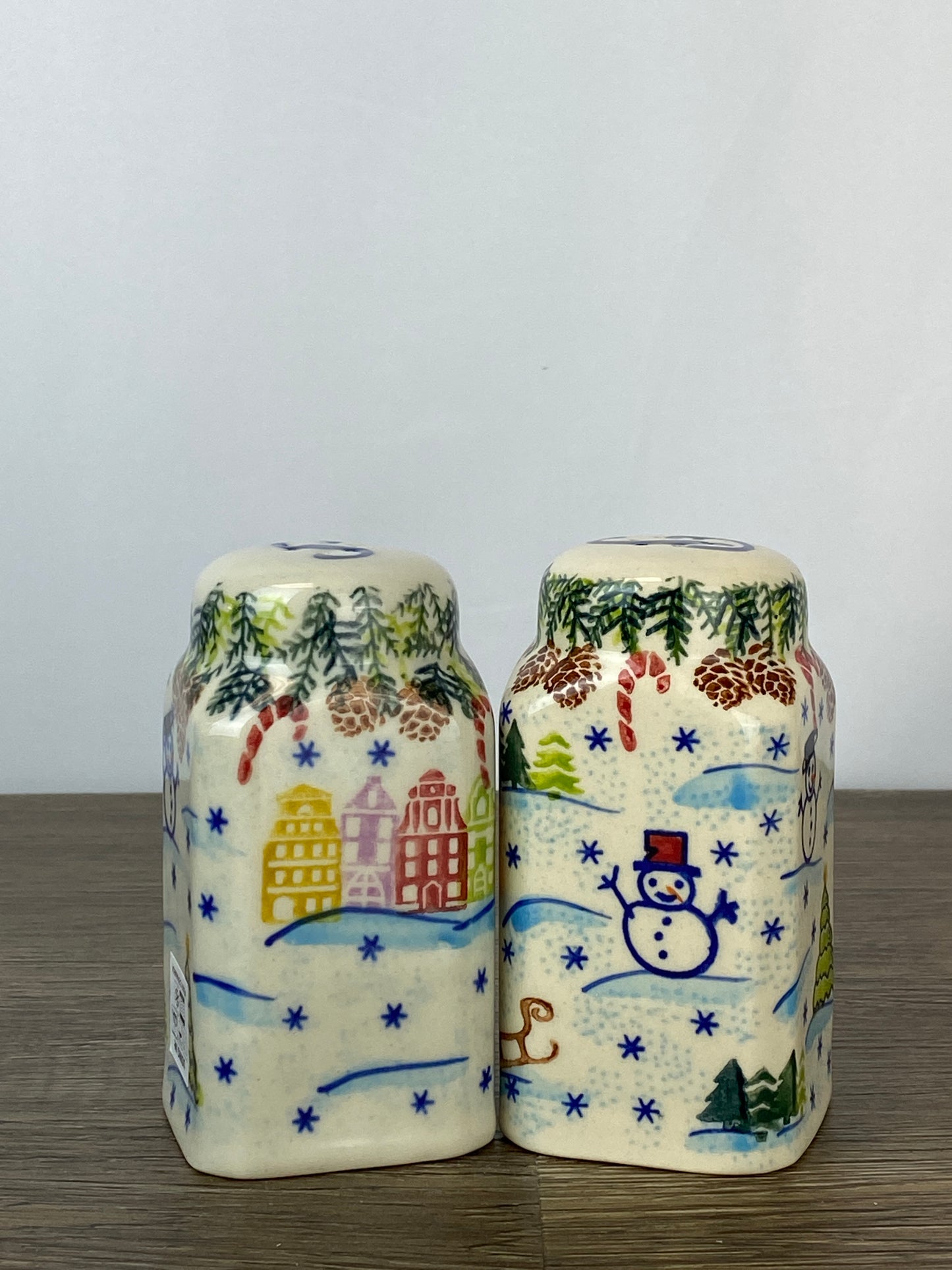 Vena Unikat Stovetop Salt and Pepper Set - Shape V320 - Christmas in Bolesławiec Standing Snowman