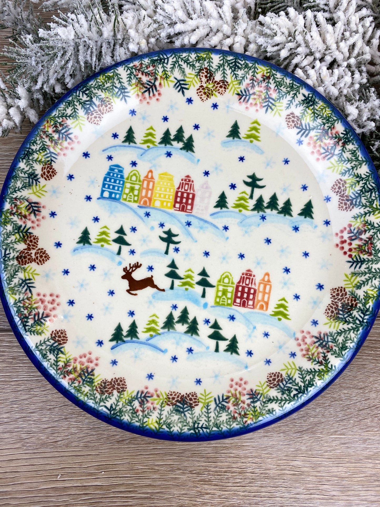 Vena Unikat 10" Holiday Dinner Plate - Shape V134 - Christmas in Bolesławiec Reindeer