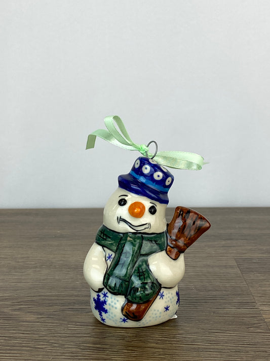 Vena Standing Snowman Ornament - Shape V354 - Green Scarf and Snowflakes