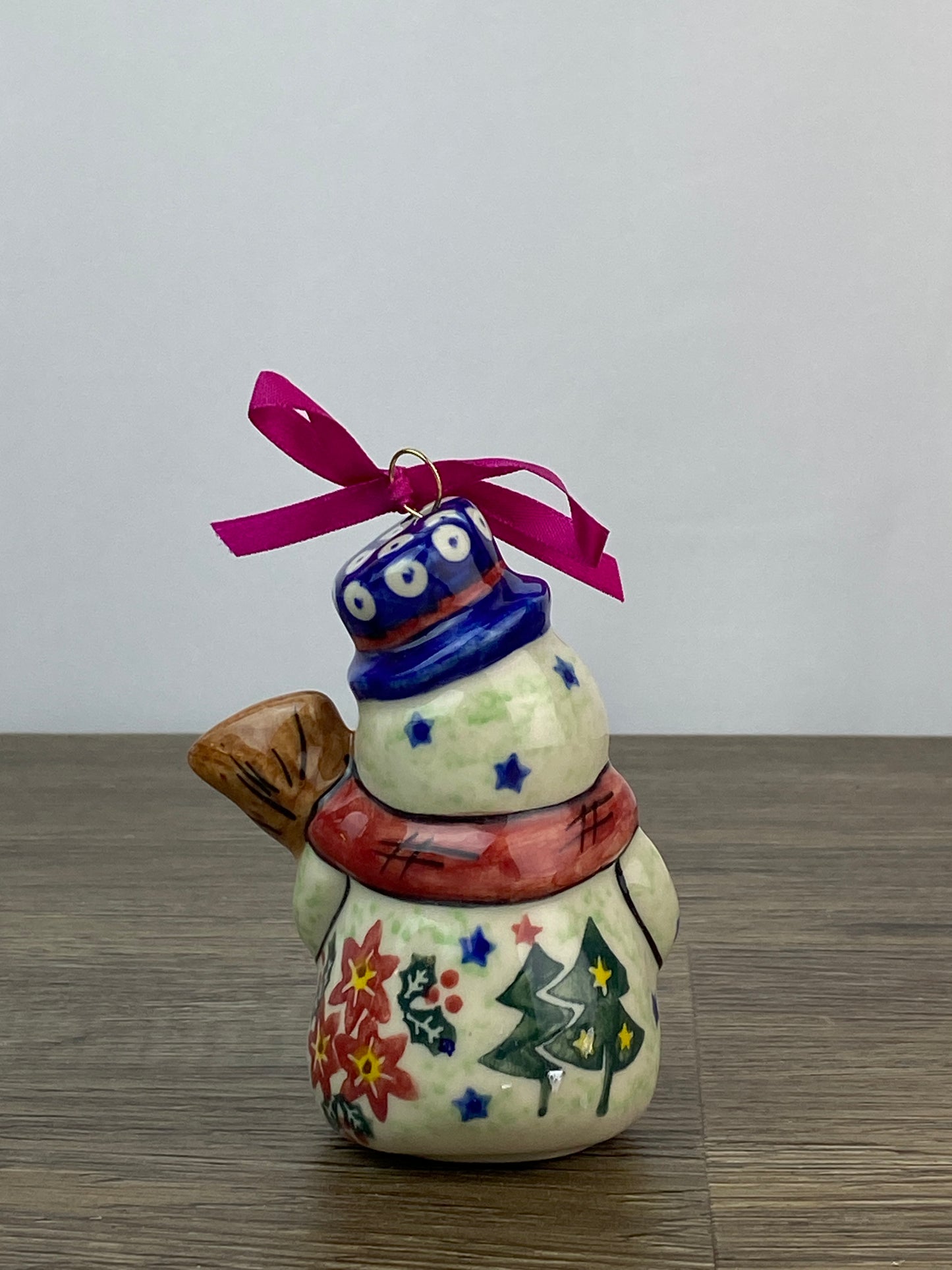 Vena Standing Snowman Ornament - Shape V354 - Red Scarf and Christmas Tree