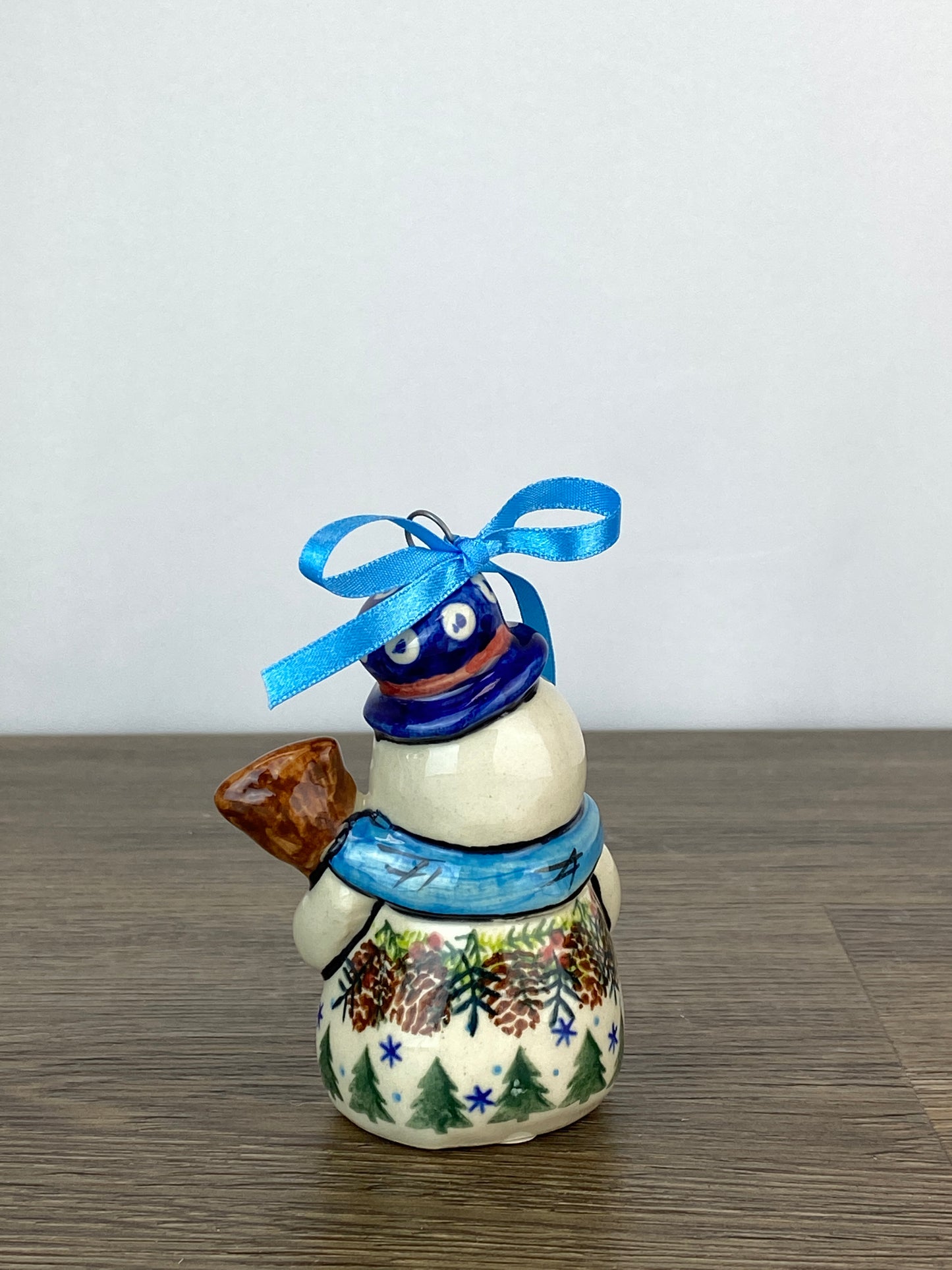 Vena Standing Snowman Ornament - Shape V354 - Blue Scarf and Pine Trees