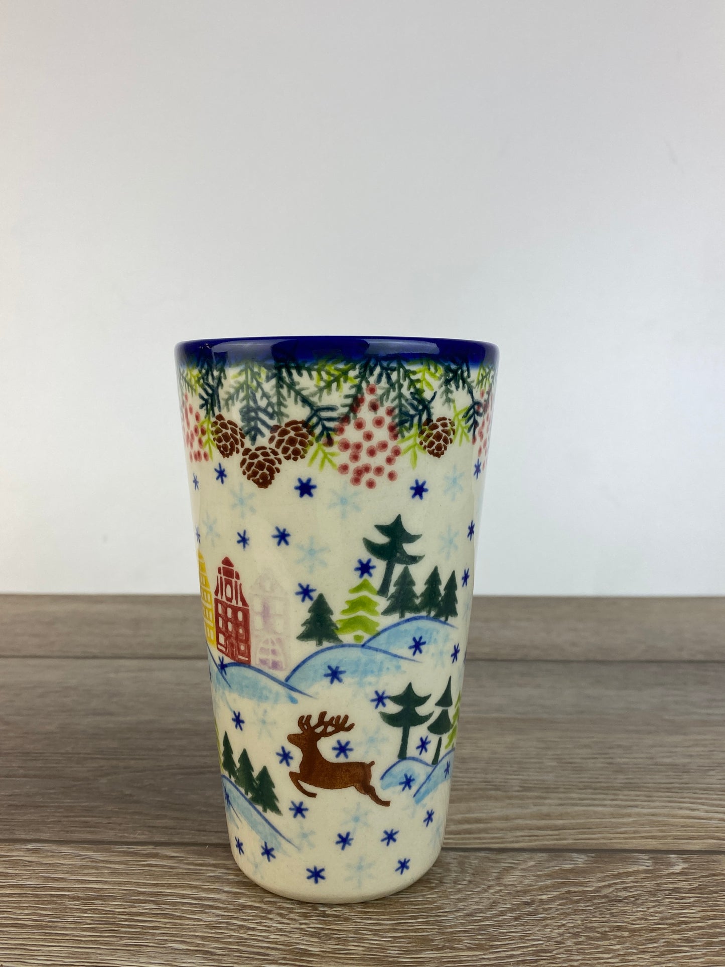 Vena Unikat Latte Mug - Shape V468 - Christmas in Bolesławiec Reindeer