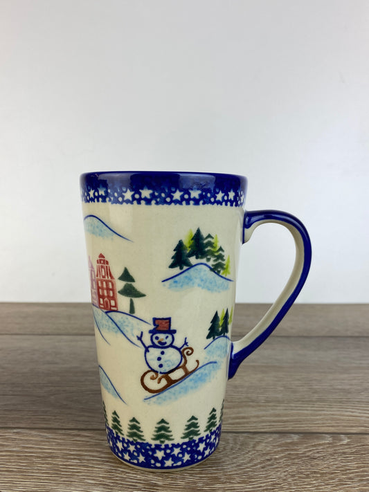 Vena Unikat Latte Mug - Shape V468 - Christmas in Bolesławiec Sledding Snowman