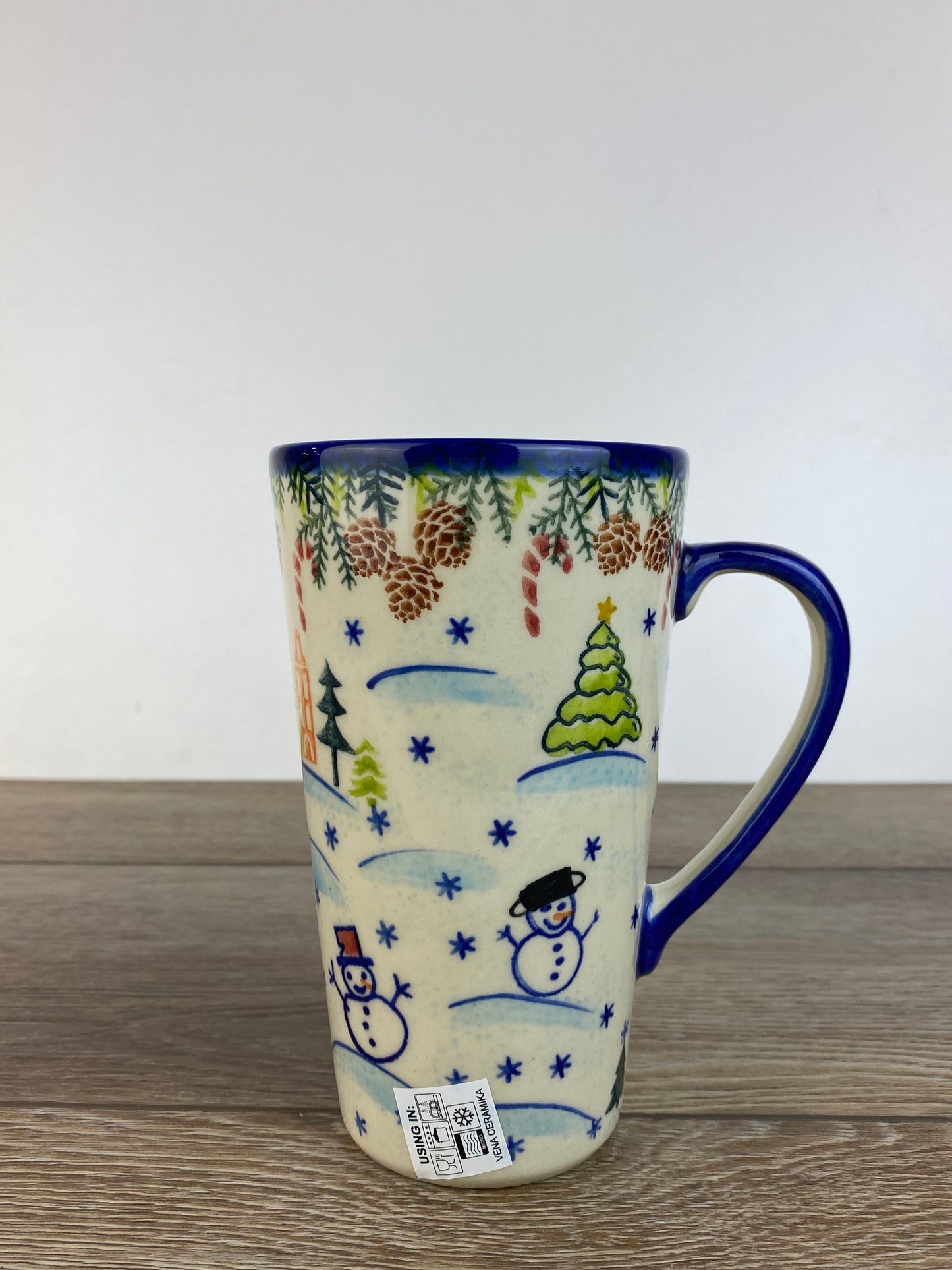 Vena Unikat Latte Mug - Shape V468 - Christmas in Bolesławiec Standing Snowman
