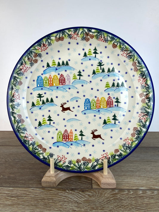 Vena Large Unikat Round Platter - Shape V136-350 - Christmas in Bolesławiec Reindeer